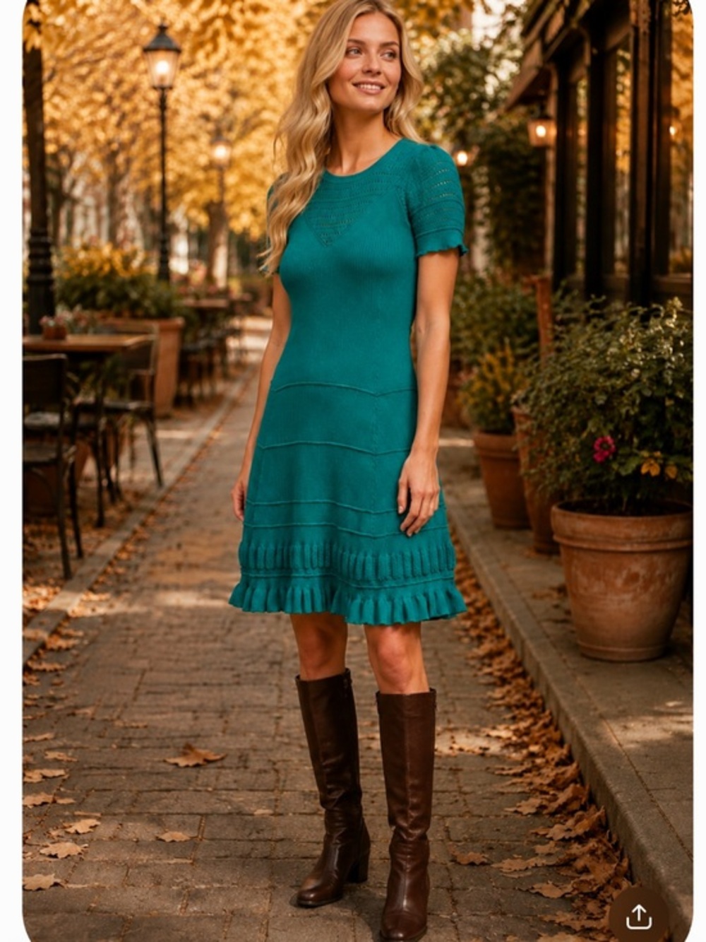 Anthropologie Dress Maeve Promenade Pointelle green crochet knit large